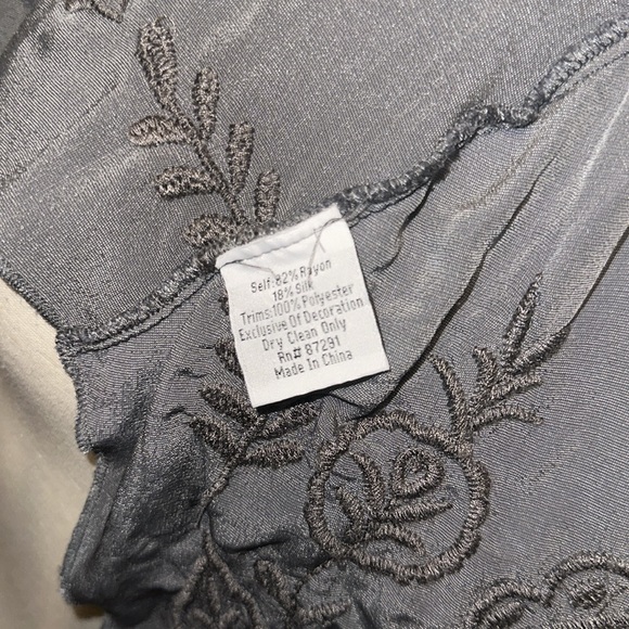 Johnny Was Dark Gray Velvet Boho Open Front Kimono Floral Stitch Silk Medium - Picture 7 of 7